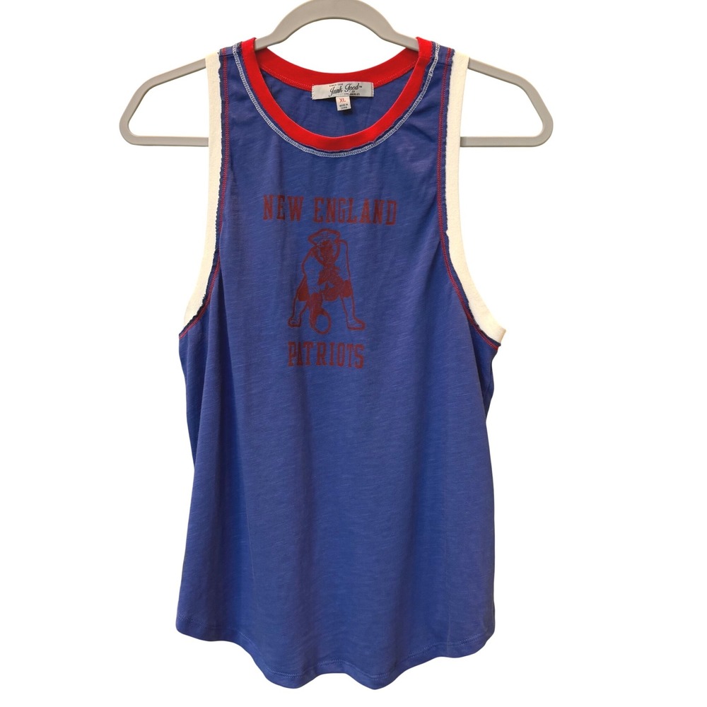 Junk Food New England Patriots Tank Top XL Blue Red Ringer Racerback Cotton